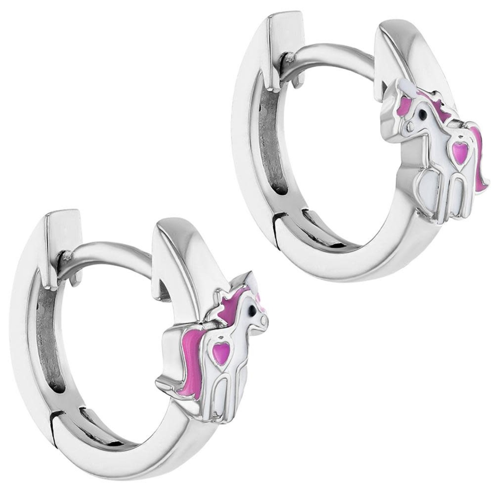 In Season Jewelry Pink & White Unicorn Heart Huggie Hoop Earrings