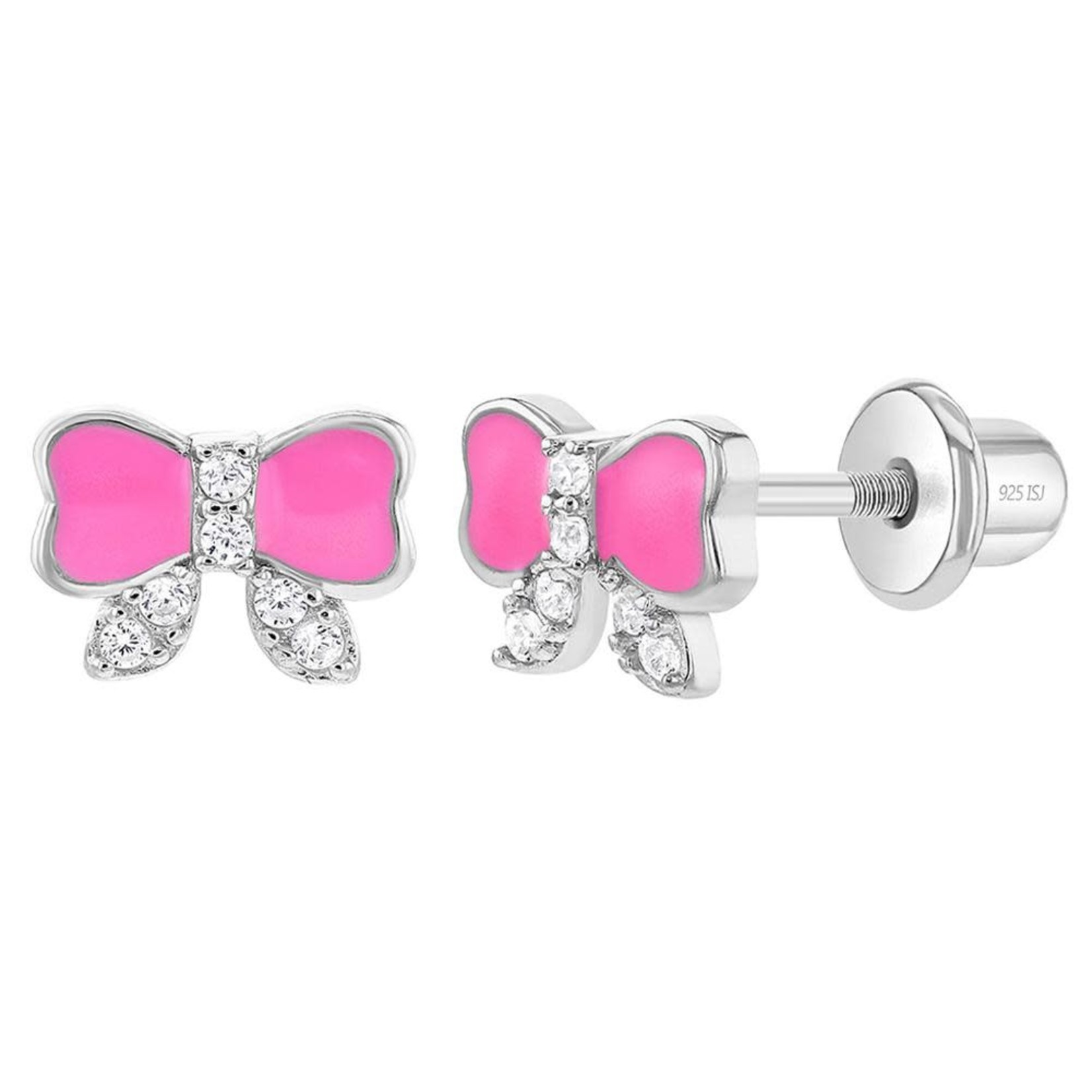 In Season Jewelry CZ Pink Enamel Bow Screw Back Earrings