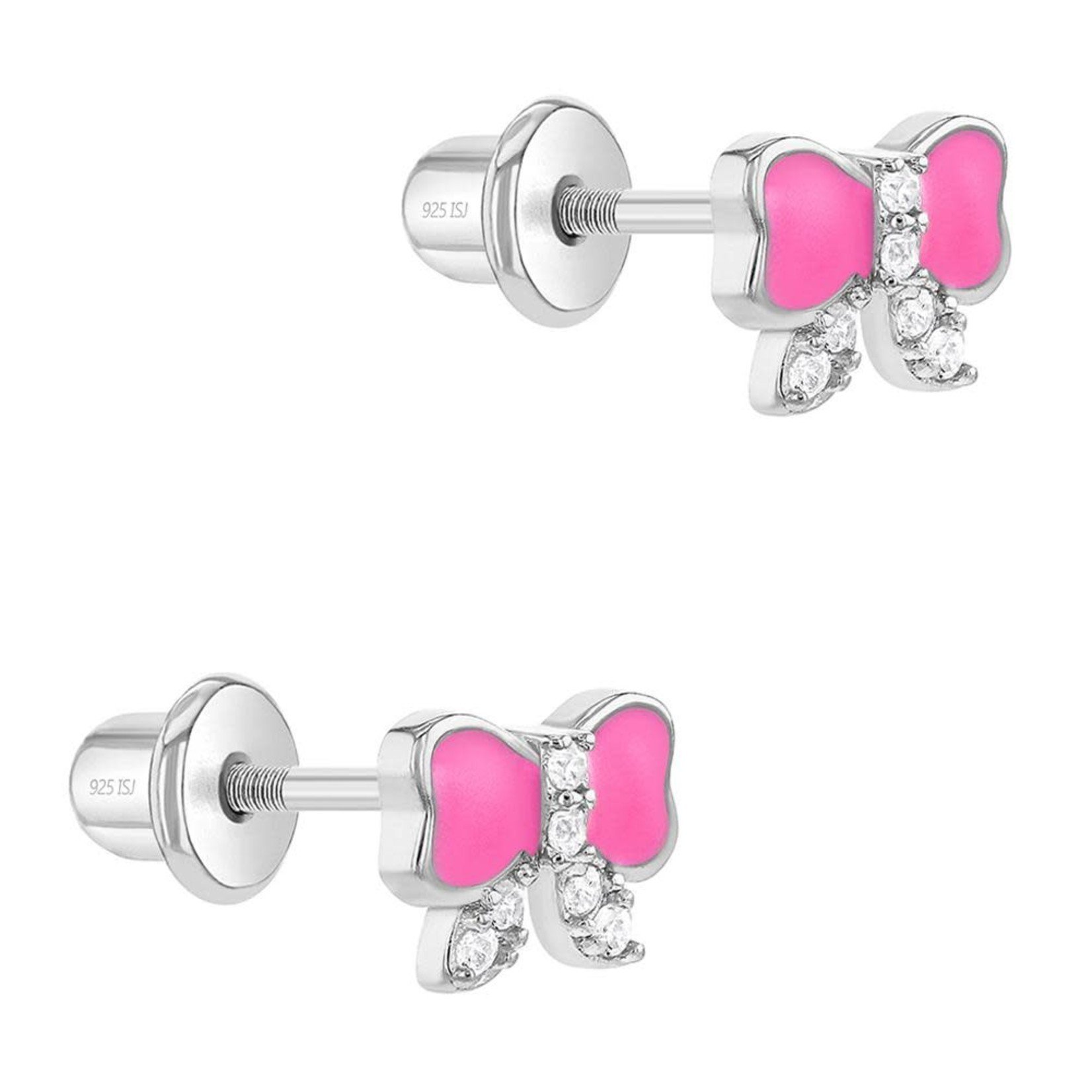 In Season Jewelry CZ Pink Enamel Bow Screw Back Earrings