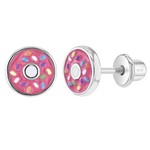 In Season Jewelry Pink Enamel Donut & Sprinkles Screw Back Earrings
