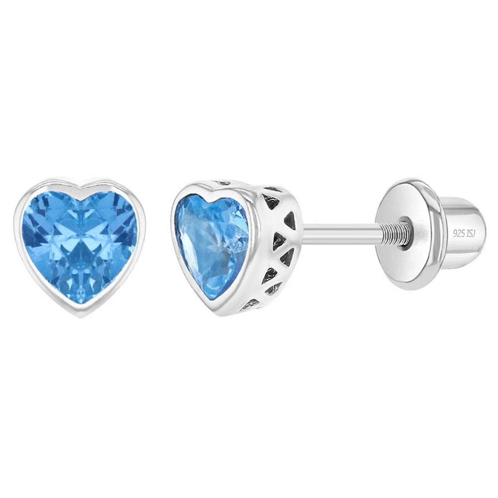 In Season Jewelry Silver CZ March Birthstone Heart Screw Back Stud Earrings