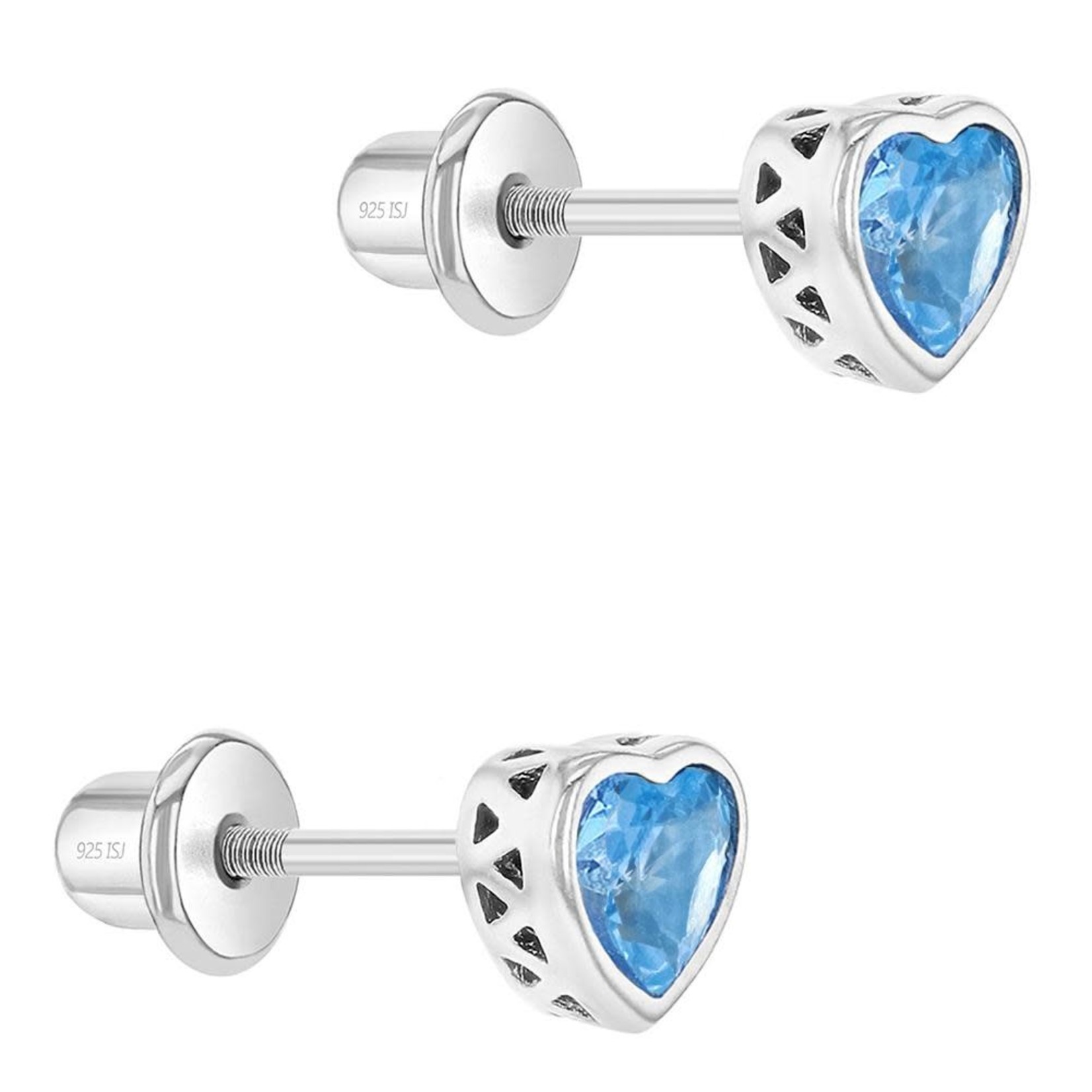 In Season Jewelry Silver CZ March Birthstone Heart Screw Back Stud Earrings