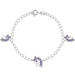 In Season Jewelry Silver 6" Enamel & CZ Unicorn Bracelet