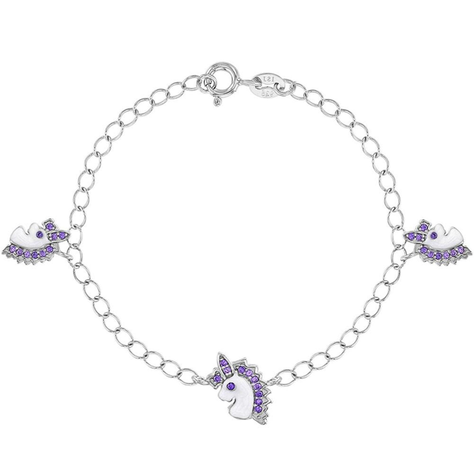 In Season Jewelry Silver 6" Enamel & CZ Unicorn Bracelet