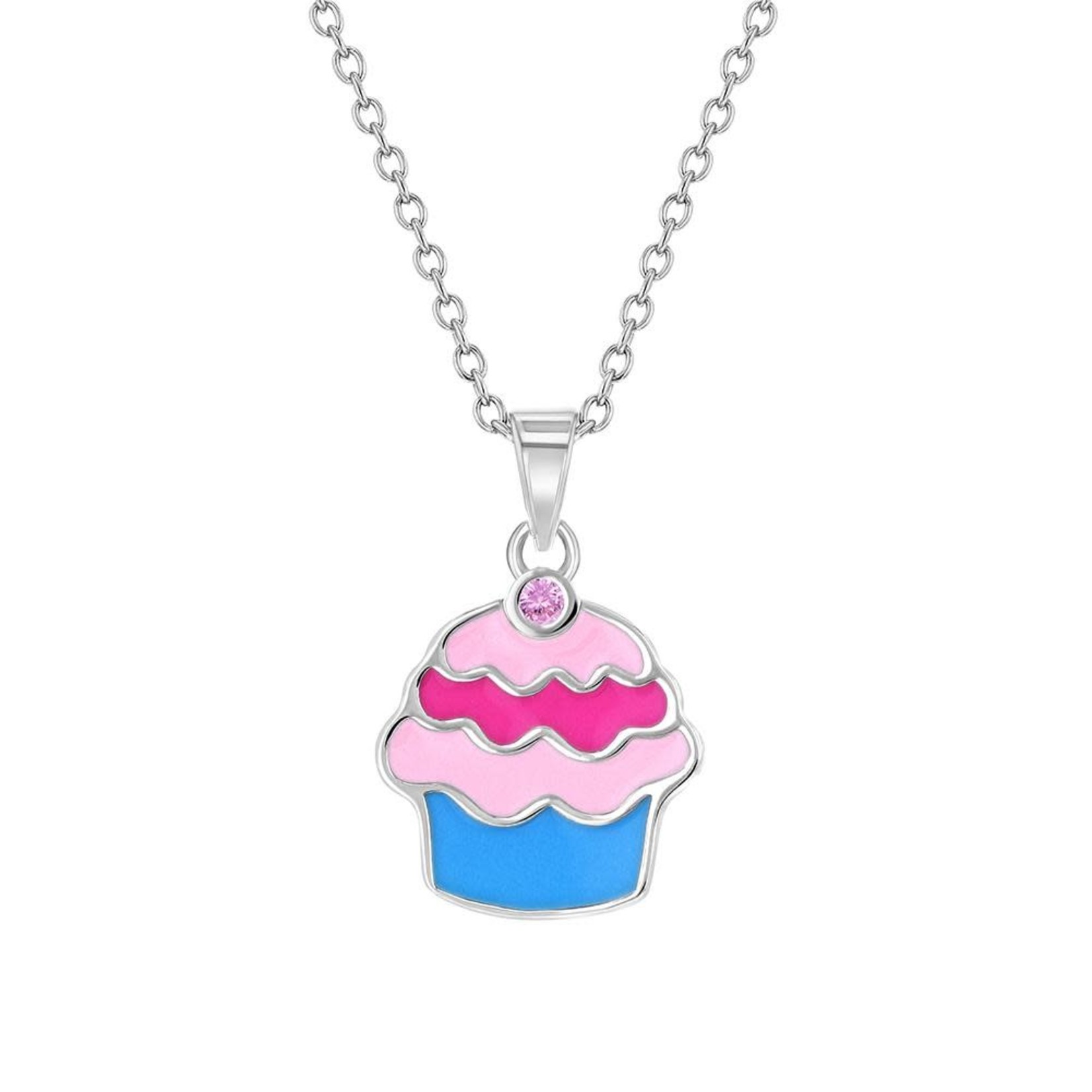 In Season Jewelry Silver 16" Pink & Blue Enamel Cupcake Necklace