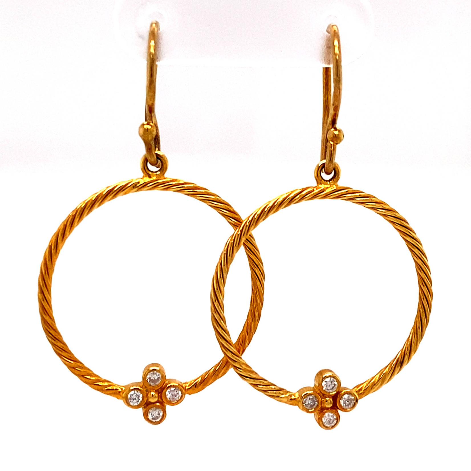 FC Creations 18k Yellow Gold Dangle Hoop Earrings 1" 3.5 Gr.