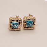 14k yellow gold blue topaz vintage earrings