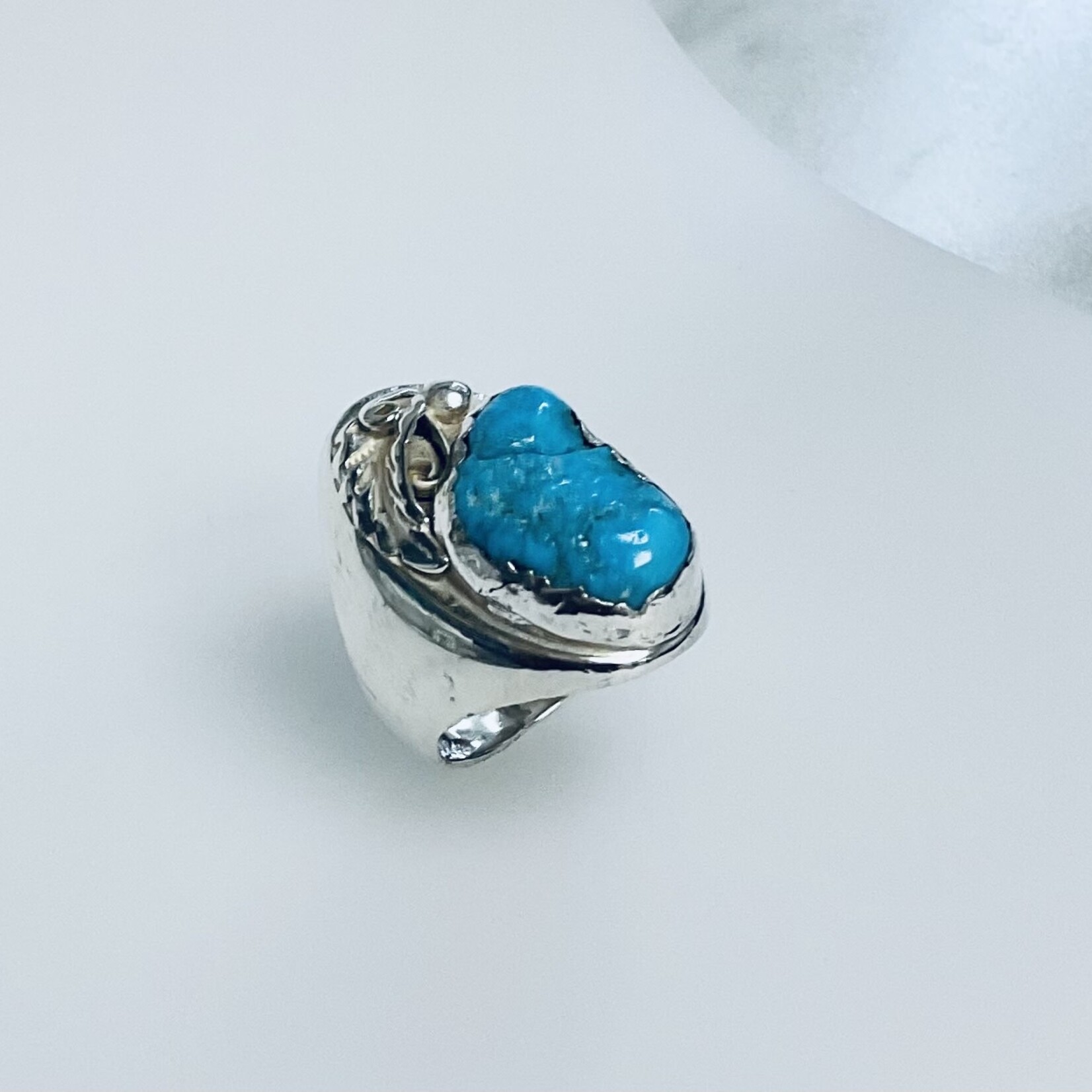 Turquoise Silver Ring / Silver Size 8.5/ 6mm