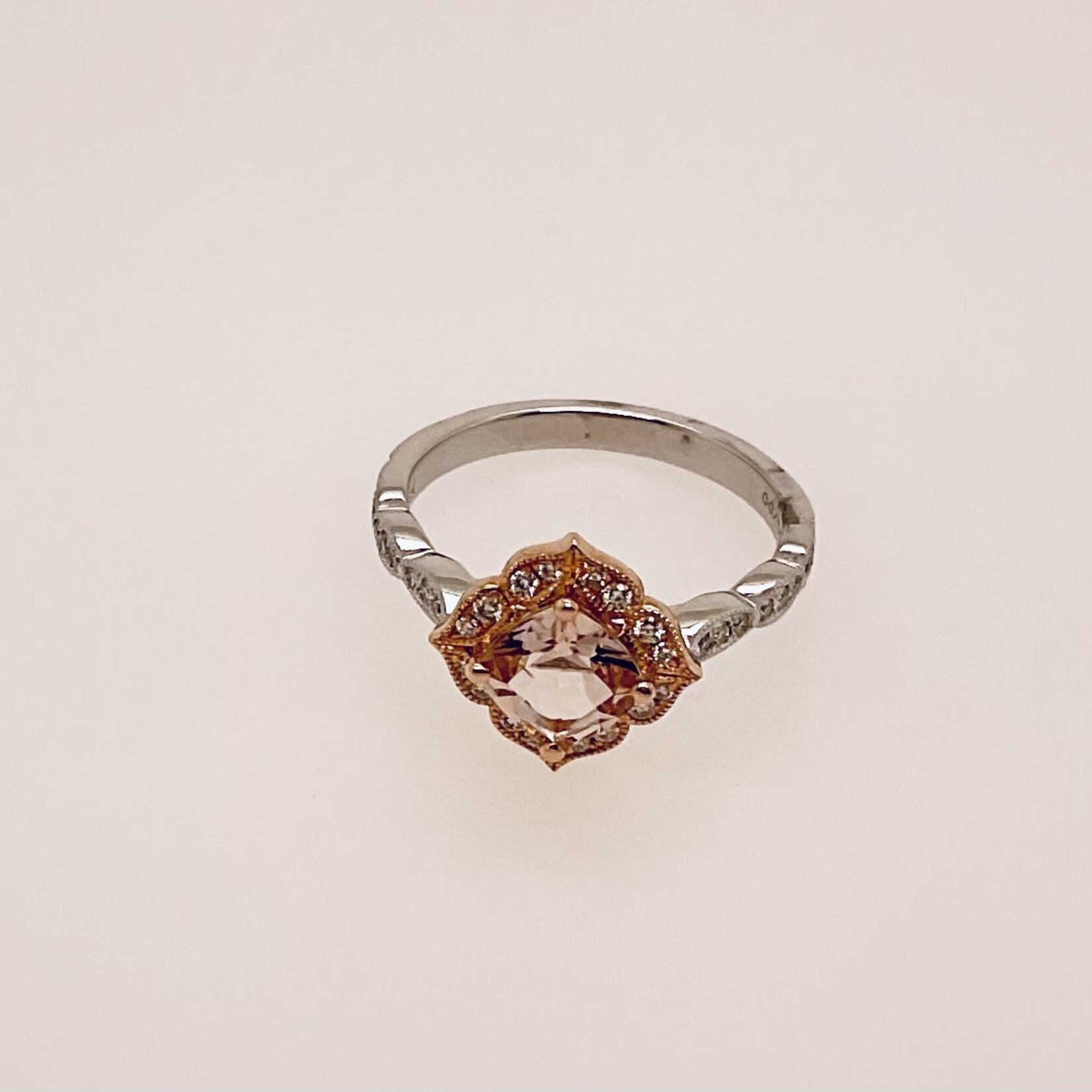 14K Diamond/Morganite Ladies Ring, 0.25ctw, Size6