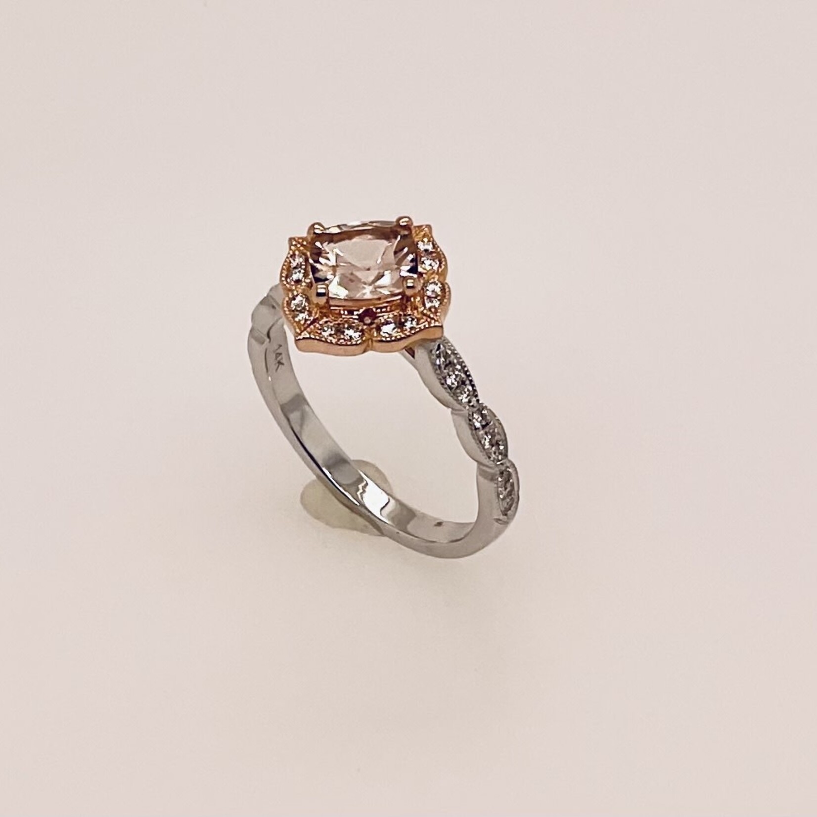 14K Diamond/Morganite Ladies Ring, 0.25ctw, Size6