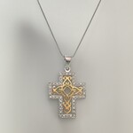 14 Kt White & Yellow Gold Cross Pendant 0.125 Ctw