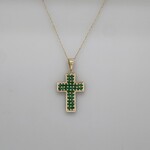 14 Kt Yellow Gold Emerald Cross Necklace