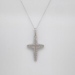 14 Kt White Gold Ladies Diamond Cross Necklace 0.16 Ctw  16"