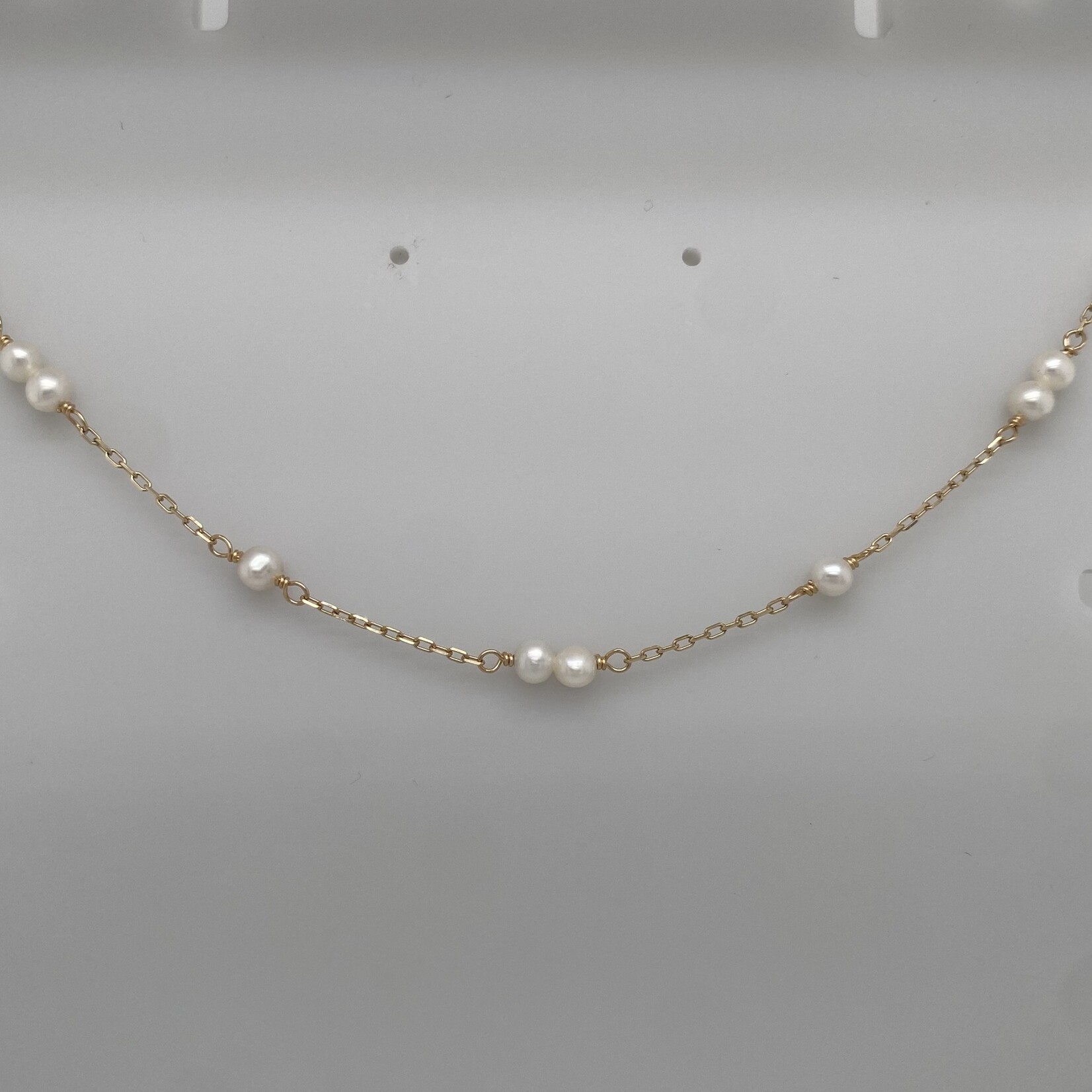 14 Kt Yellow Gold Peach White Pearl Anklet 9"