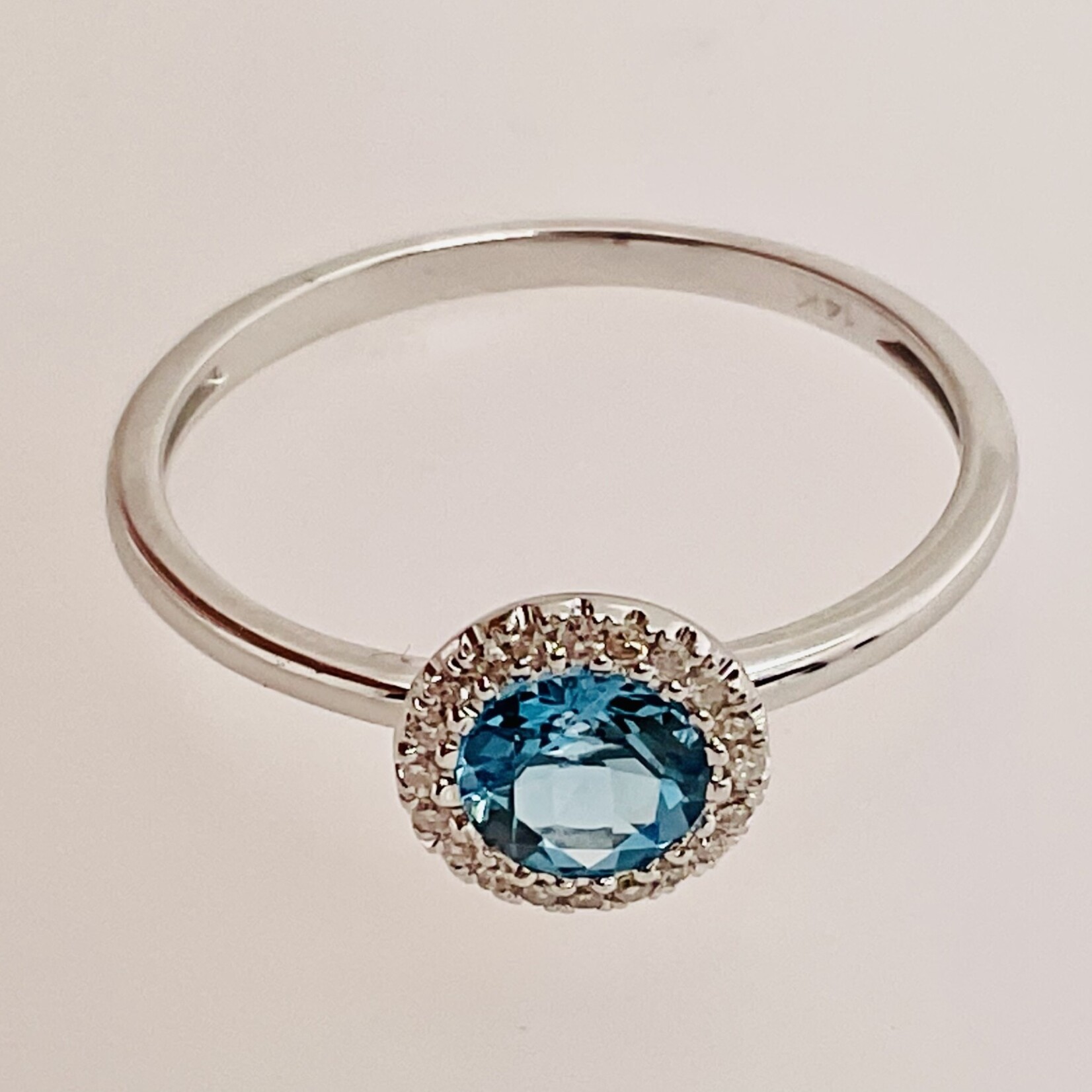 14 Kt W G Ladies Diamond Blue Topaz Ring .06 Ctw #7