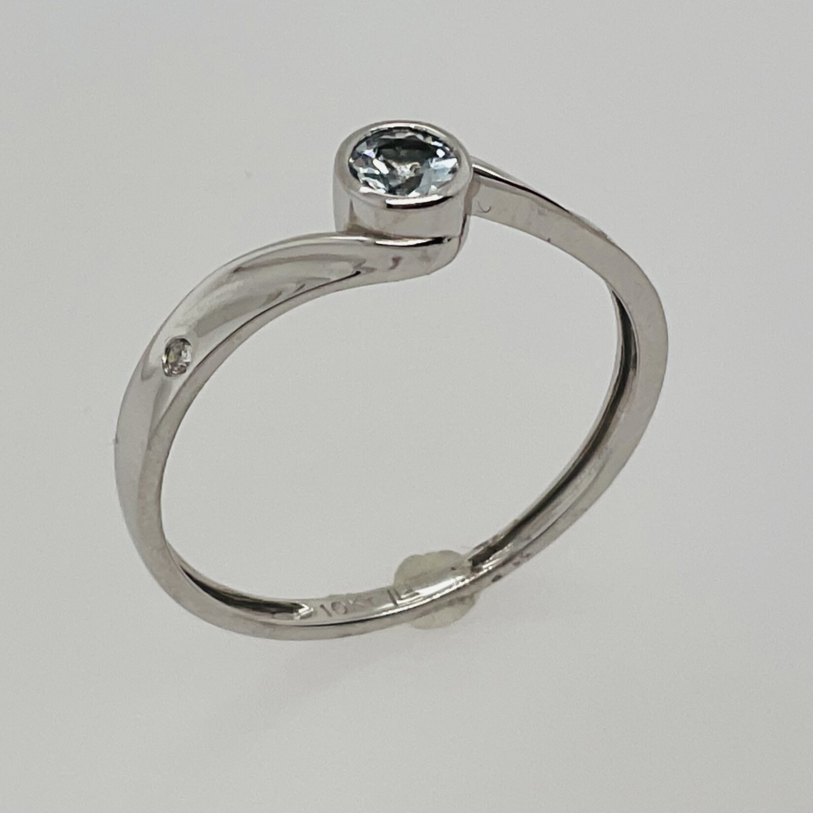 10 Kt W G Ladies Día .02 Ctw/Aquamarine Ring #7
