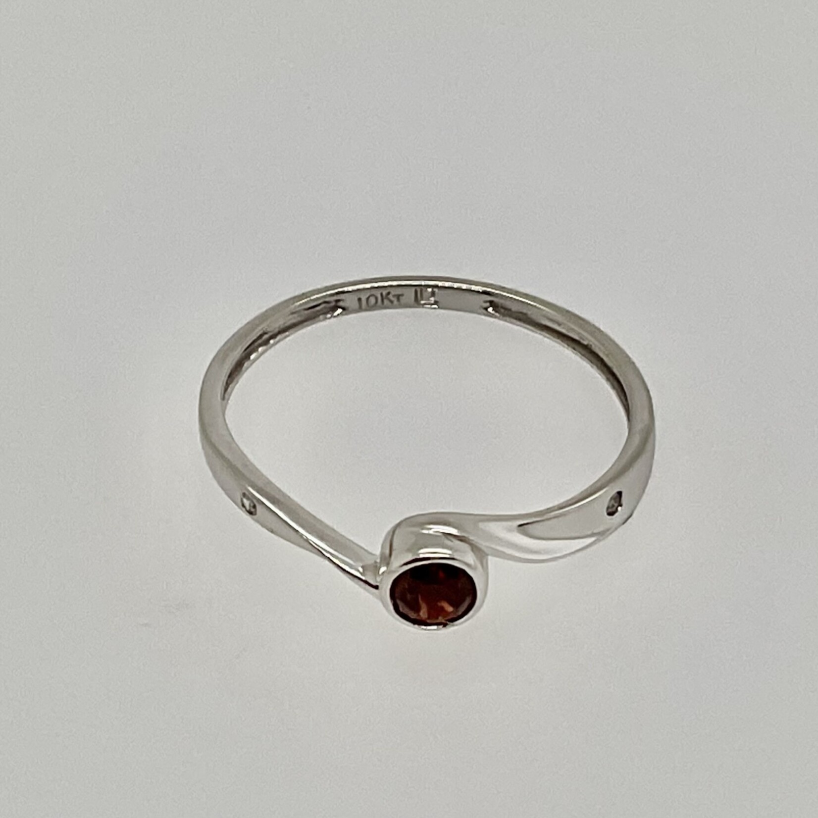 10 Kt W G Ladies Dia .01 Ctw Garnet Ring #7