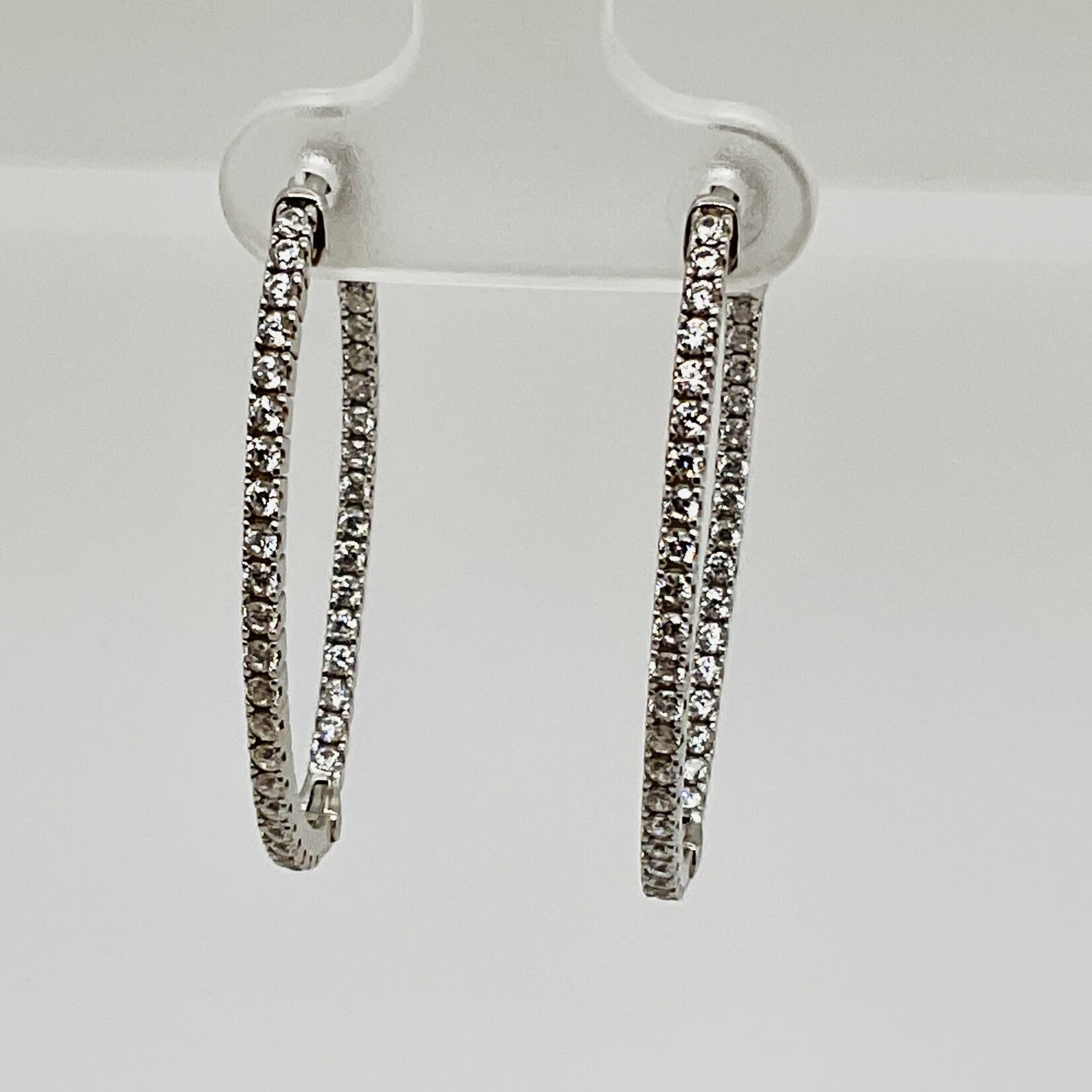 Ladies CZ Silver Oval Hoop Earrings