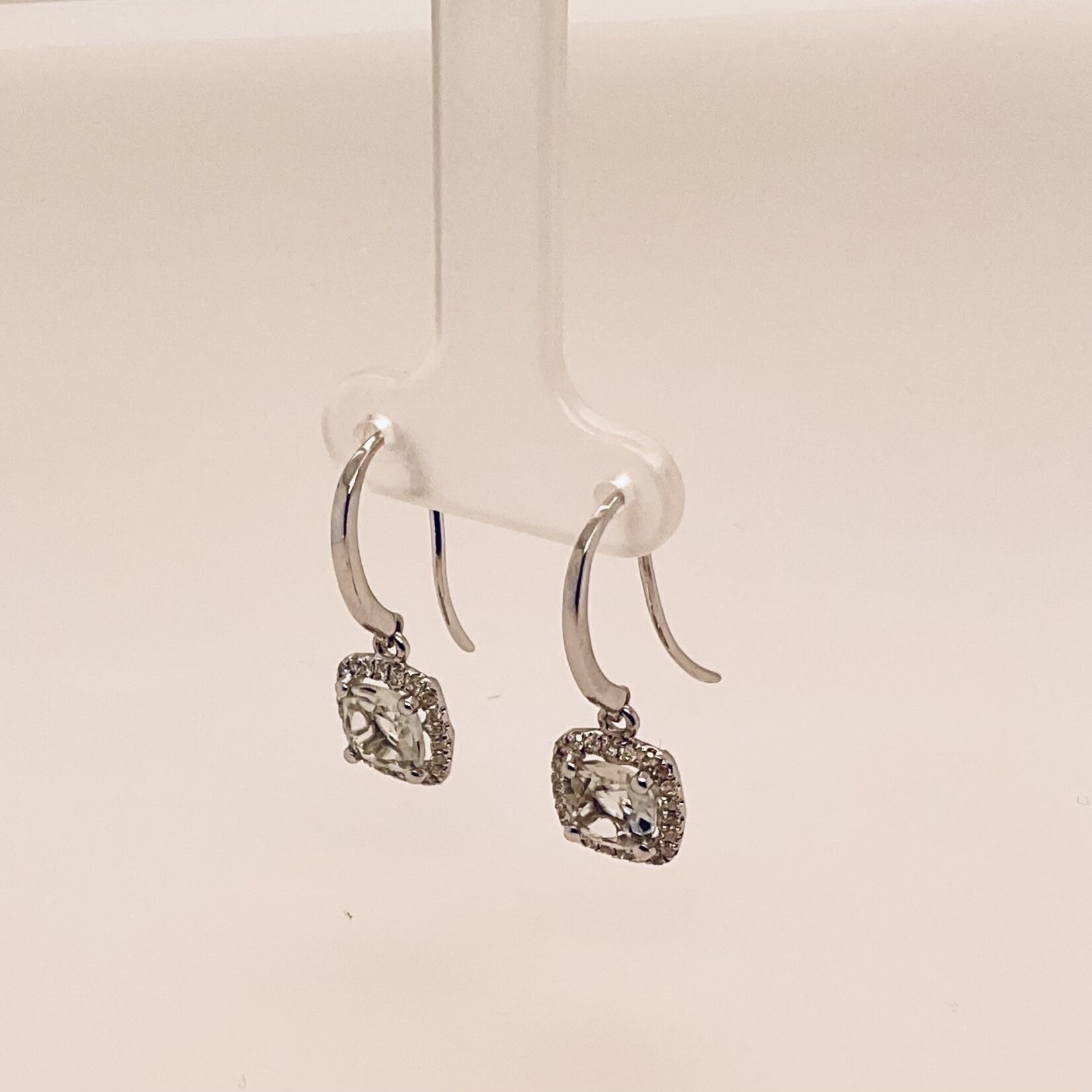 14k white gold Aqua/Diamond Dangle Earrings