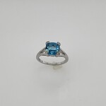 14 Kt W G Ladies Dia .04 Ctw/Blue Topaz Ring .03 Ctw #6