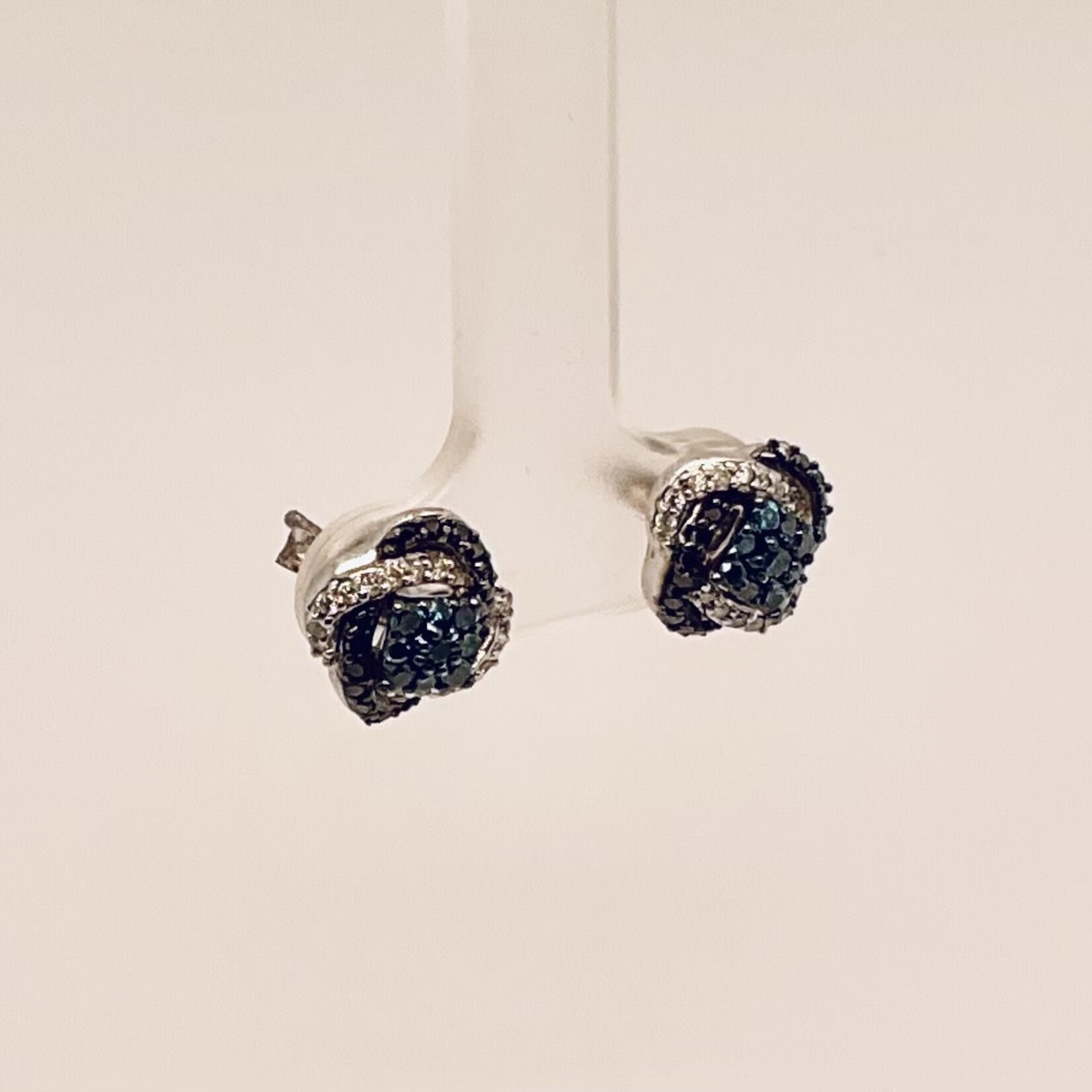 Silver Black Diamond Stud Earrings .50 Ctw