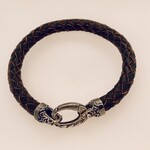 Braided Brown Leather Bracelet/ Vintage Hammered Clasp