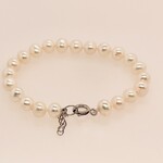 Ladies White Pearl Bracelet/ Silver Clasp 8"