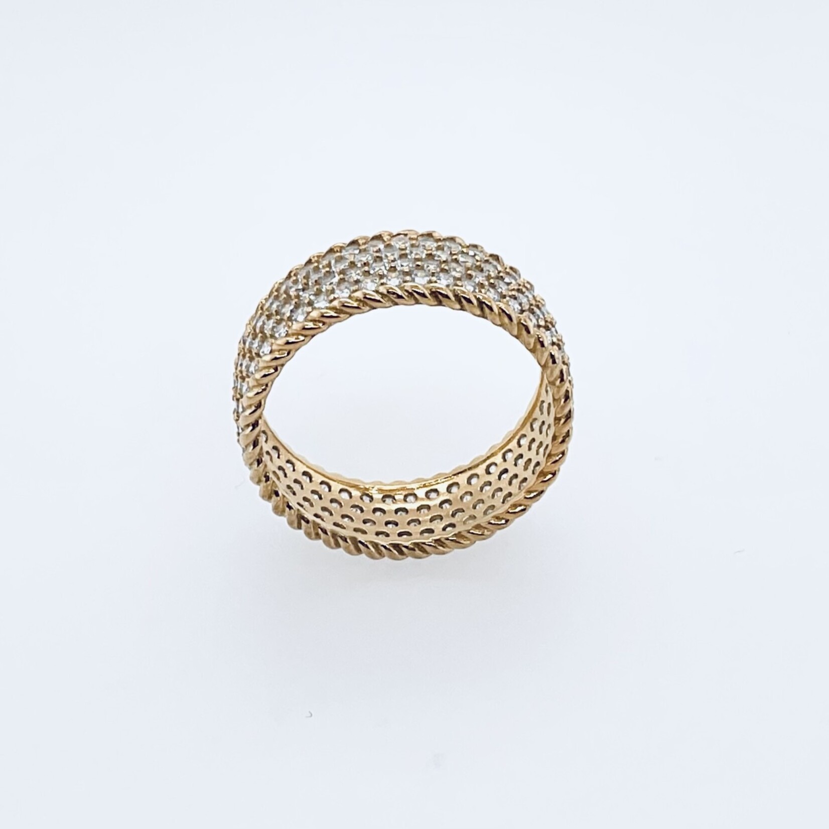18 KT YG Plated S/Silver 4 Row CZ Rope Ring Size 9