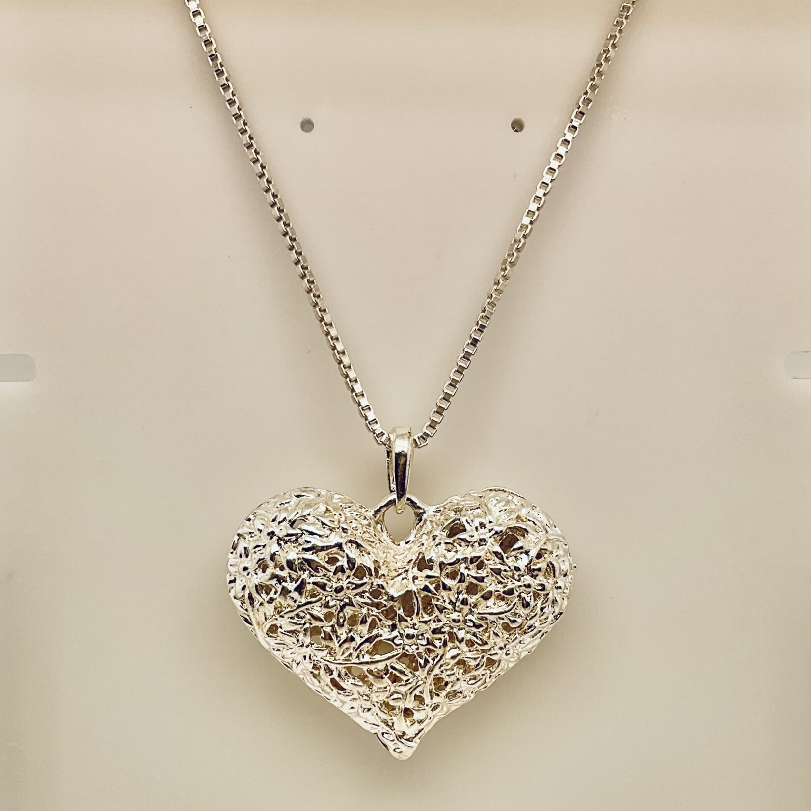 Sterling Silver Chain (20") & Puff Heart Necklace