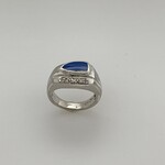 Sterling Silver Blue Ring, #6 Diamond .06 Ctw