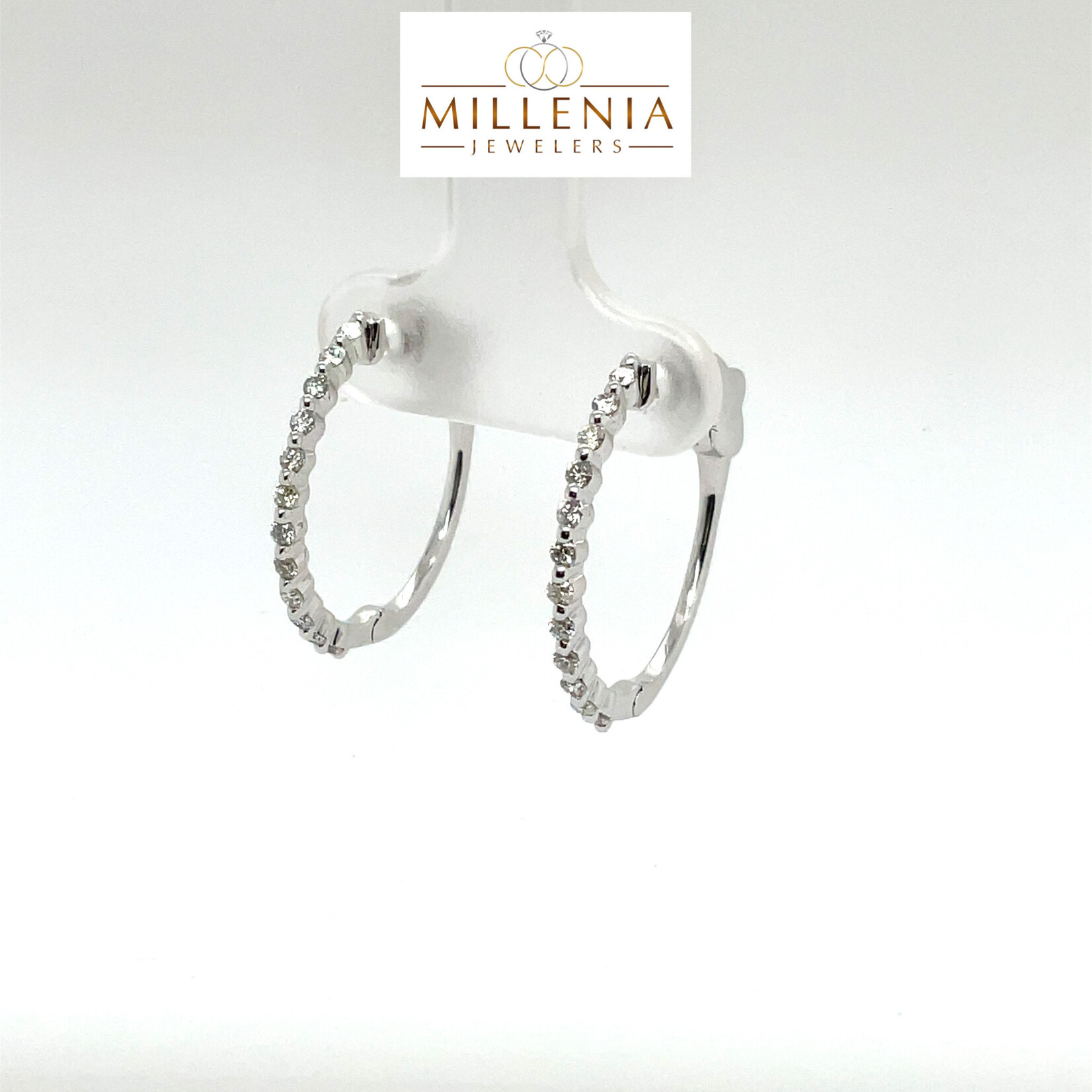 14KW Diamond Hoop Earrings .35 Ctw 24RD 21MM