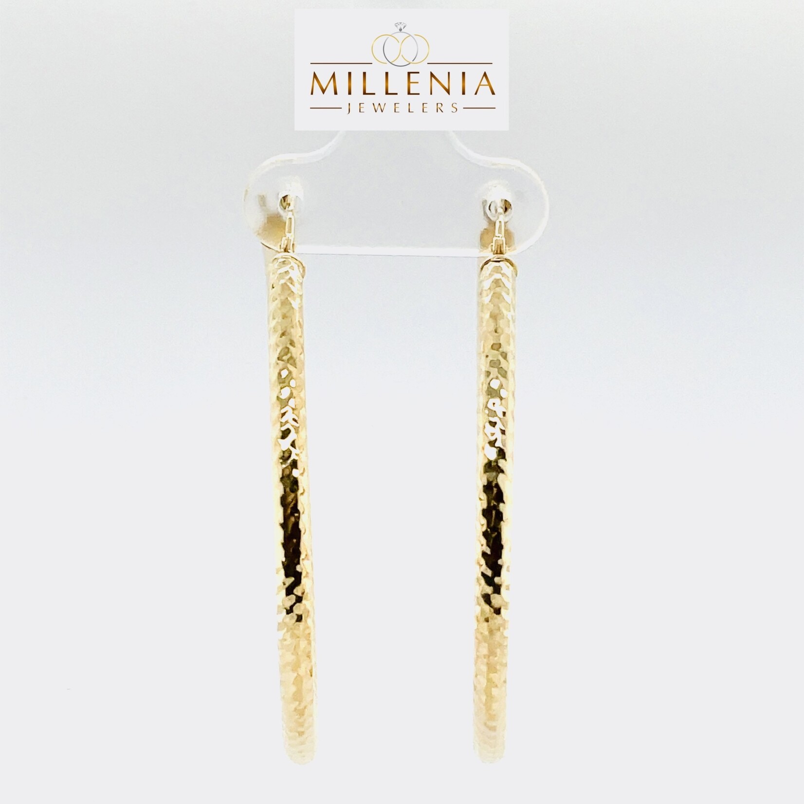 10 KY 3x40 Diamond Cut Hoop Earrings