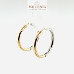 14K 2 Tone 2.5x20MM Hinged Hoop Earrings