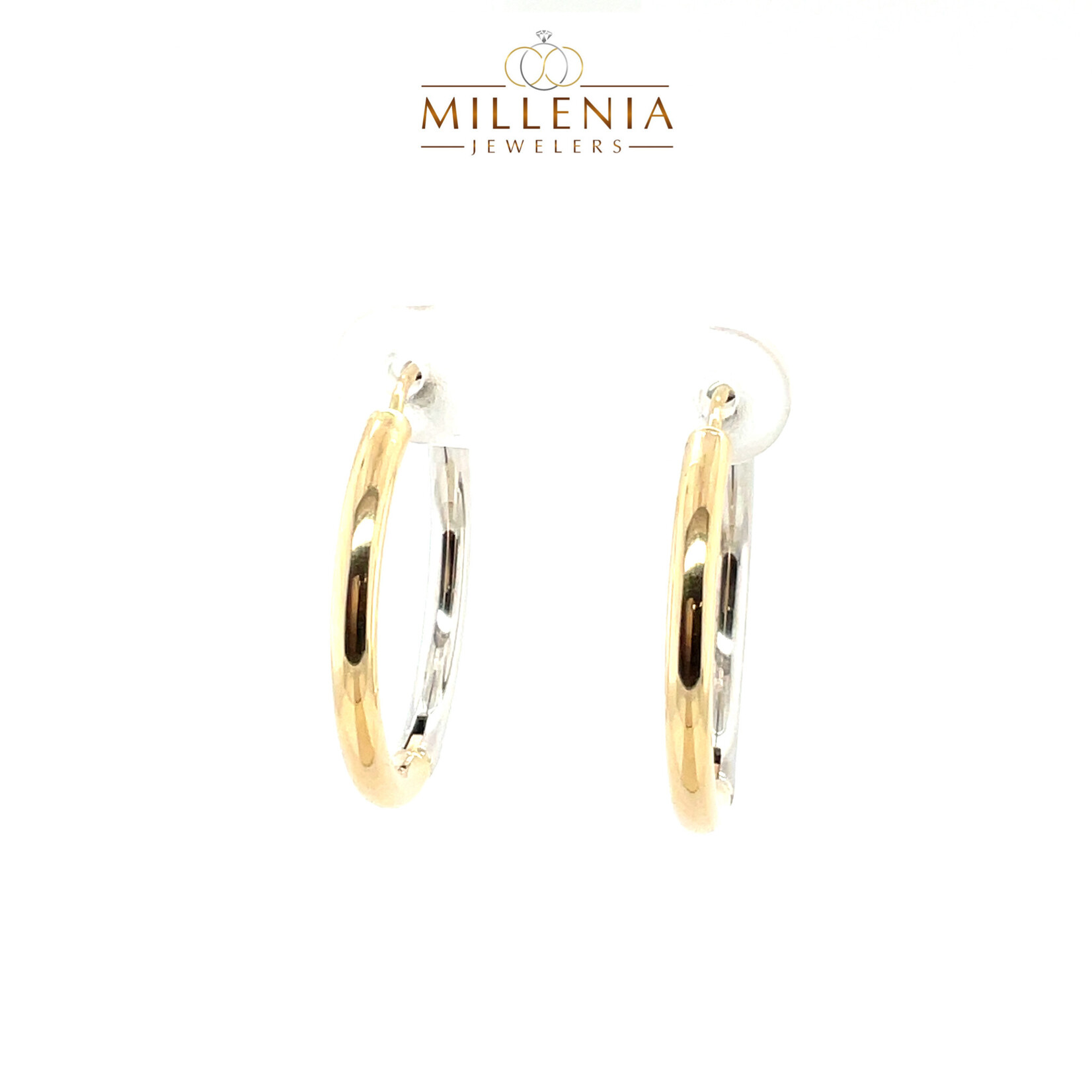 14K 2 Tone 2.5x20MM Hinged Hoop Earrings