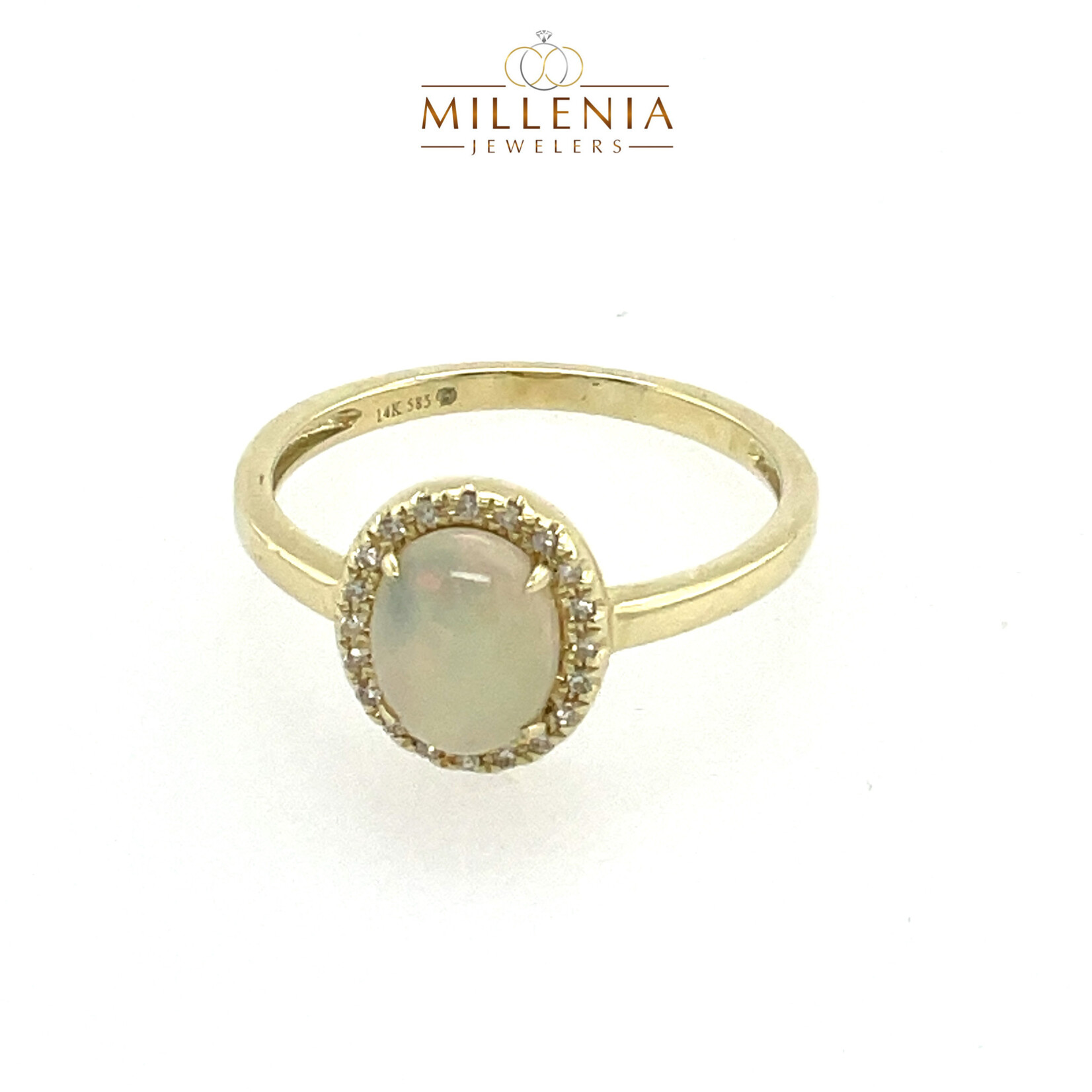 Oval 0.73ct. Opal  with 0.08ct Diamond  Halo Ring