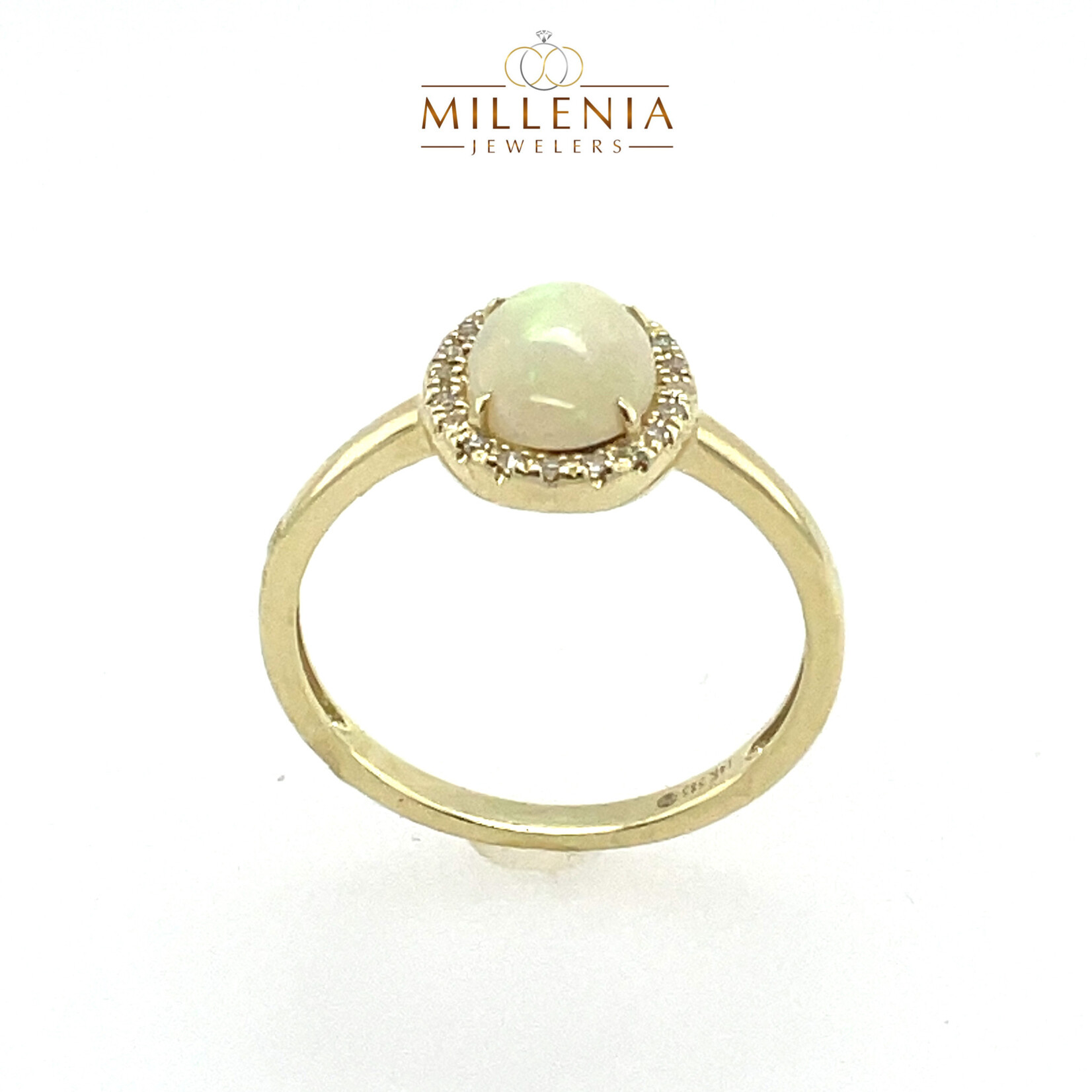 Oval 0.73ct. Opal  with 0.08ct Diamond  Halo Ring