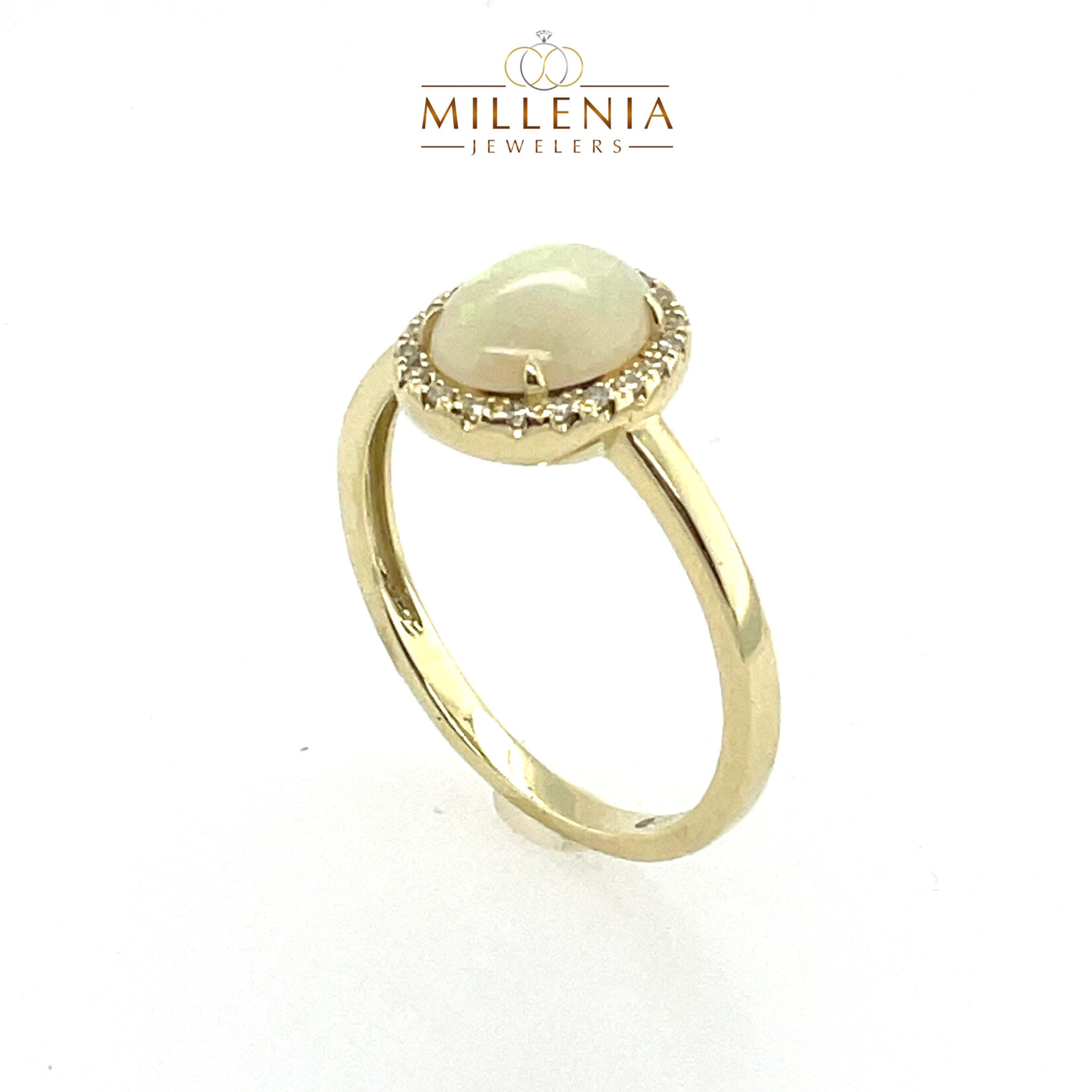 Oval 0.73ct. Opal  with 0.08ct Diamond  Halo Ring