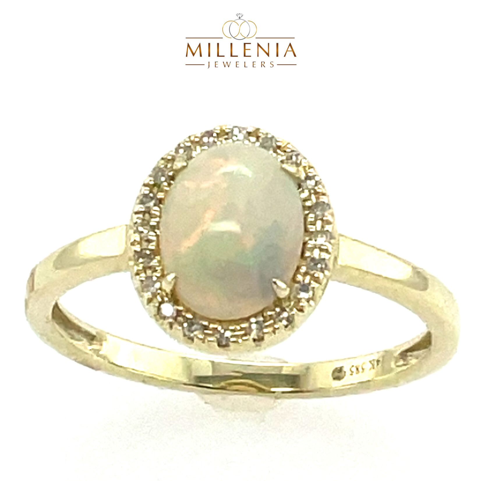 14 KY Opal 0.73 Diamond .08 Ctw Ring #6.5