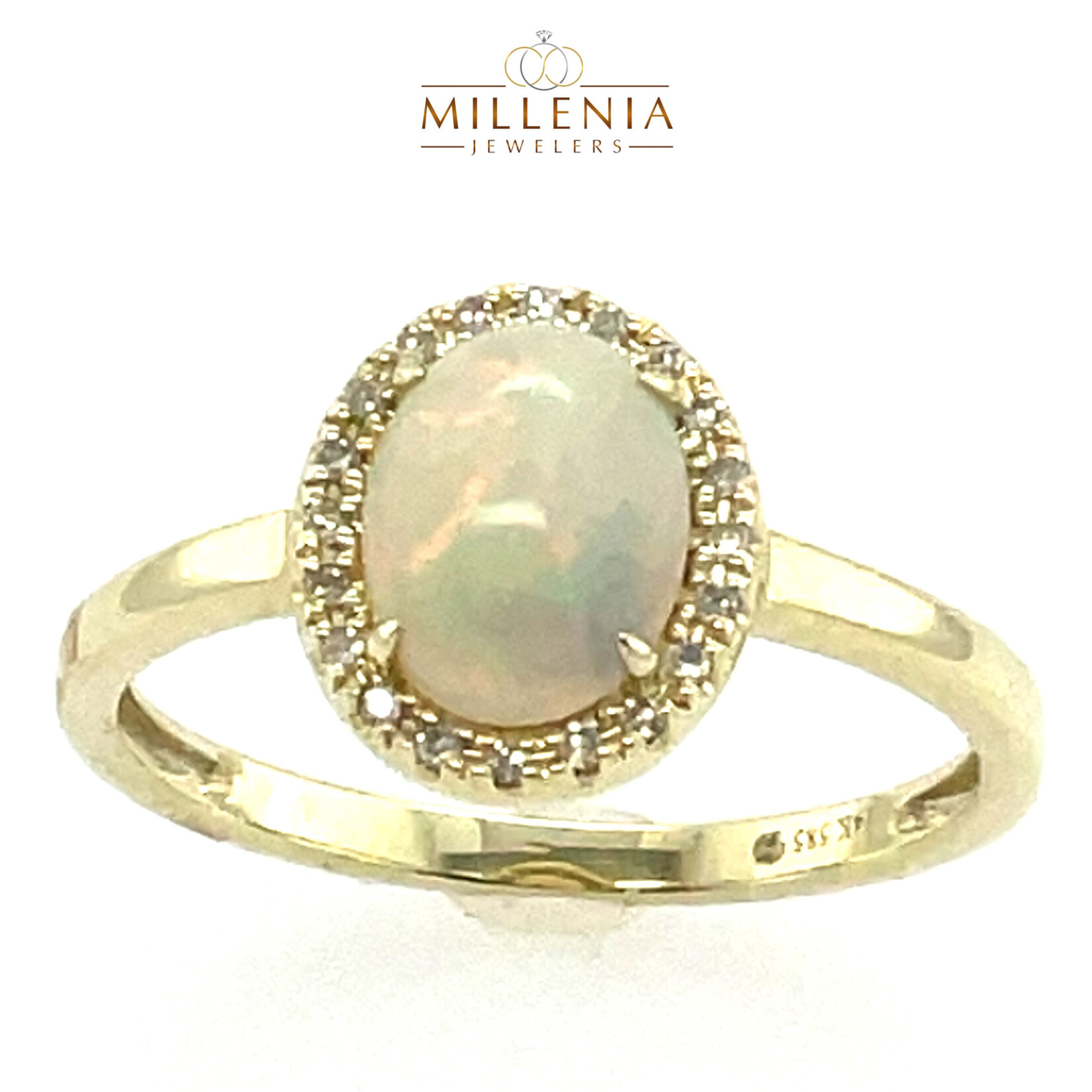 Oval 0.73ct. Opal  with 0.08ct Diamond  Halo Ring