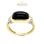 14KY Black Agate & Diamonds 0.11 Ctw Ring #6.5