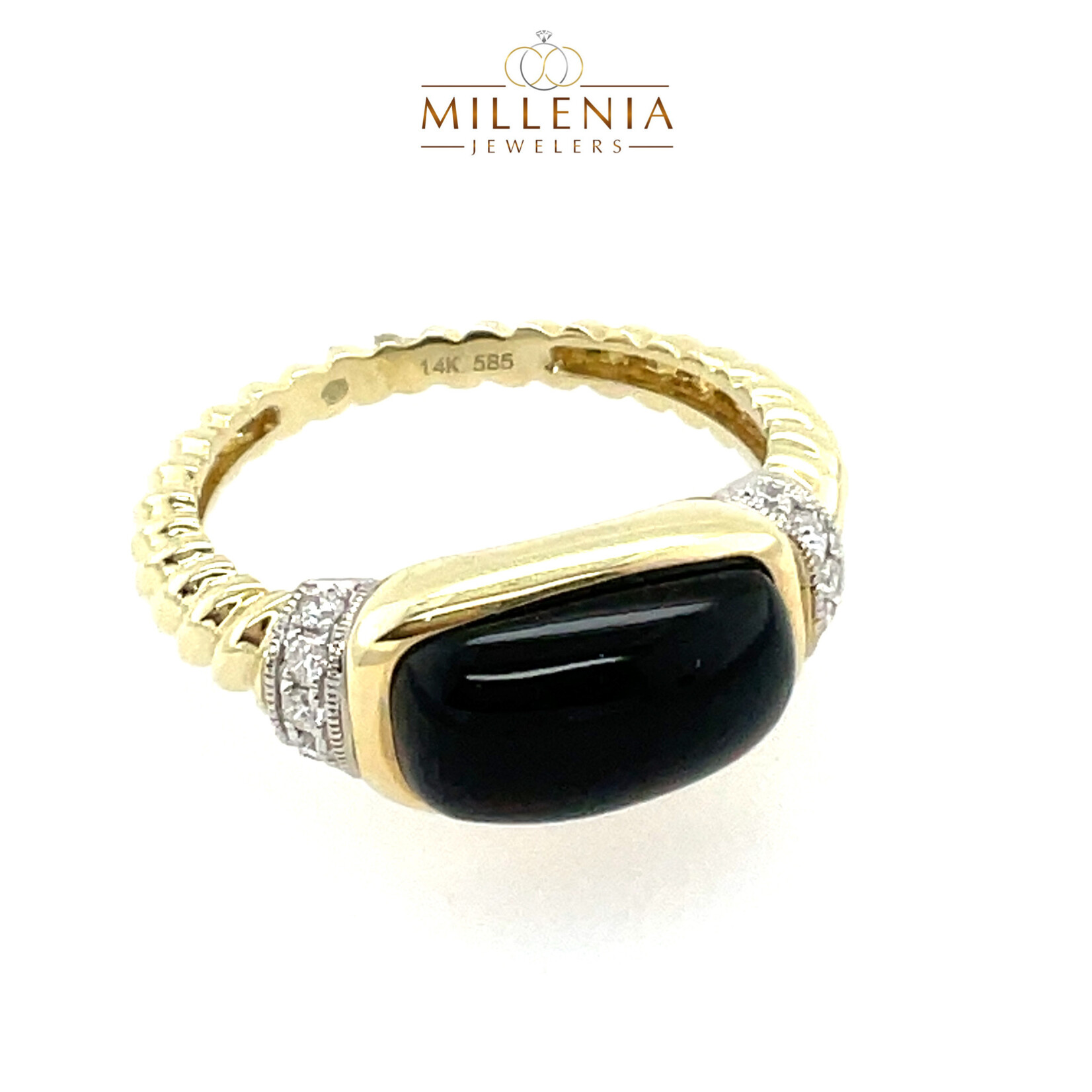 14KY Black Agate & Diamonds 0.11 Ctw Ring #6.5