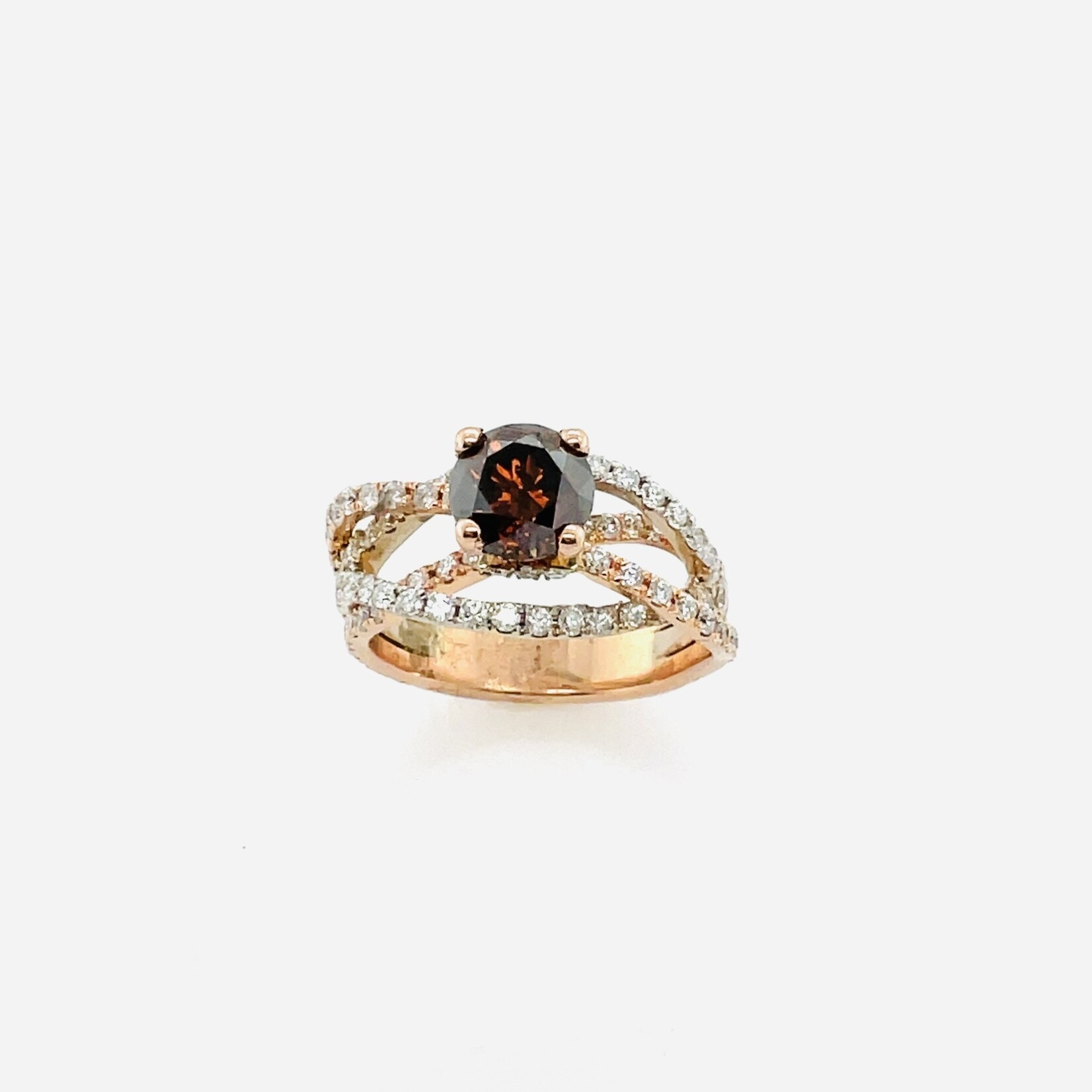 14k Choc Dia Sz 6 2-Toned Ring, Center 1.25Ct/2.0 Ctw