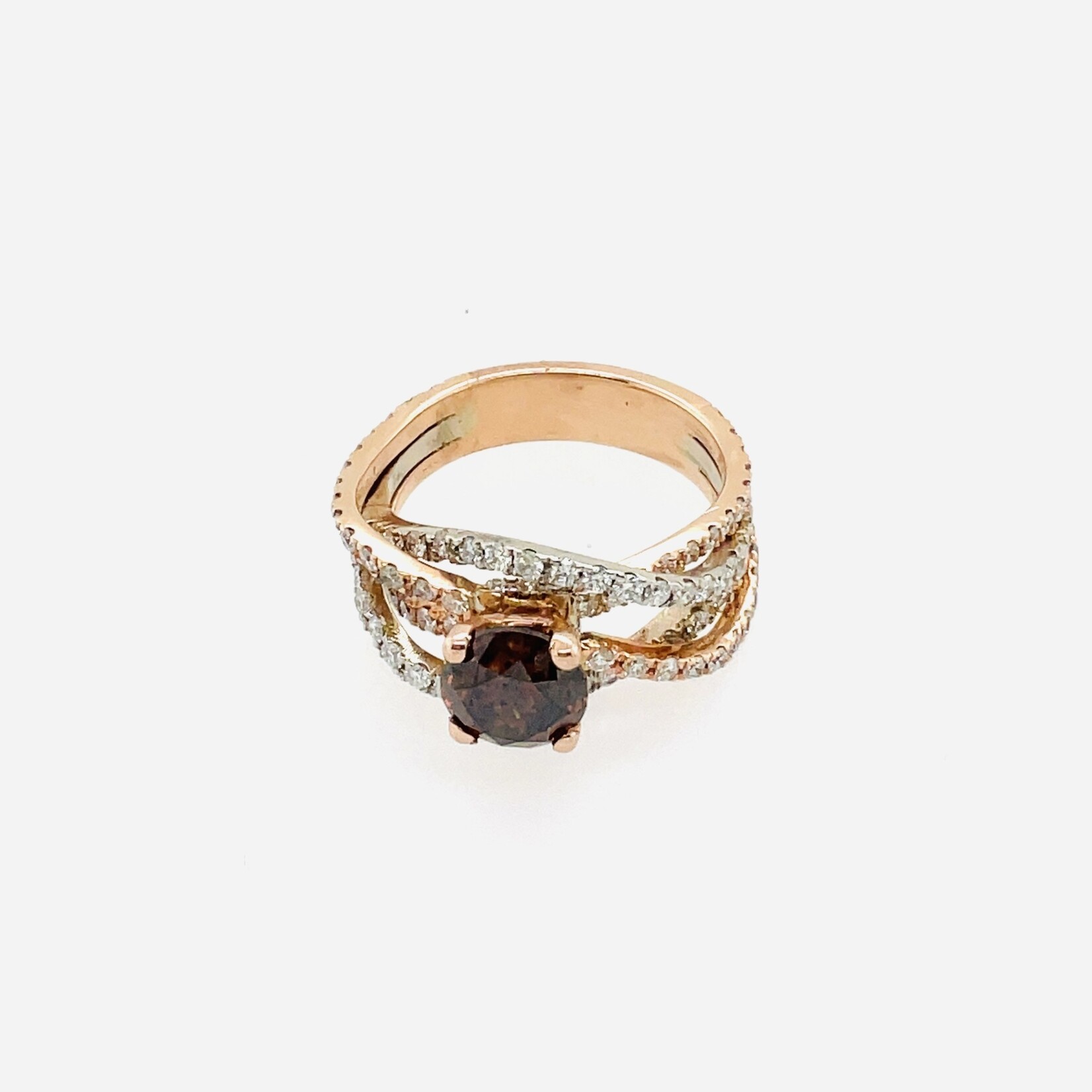 14k Choc Dia Sz 6 2-Toned Ring, Center 1.25Ct/2.0 Ctw