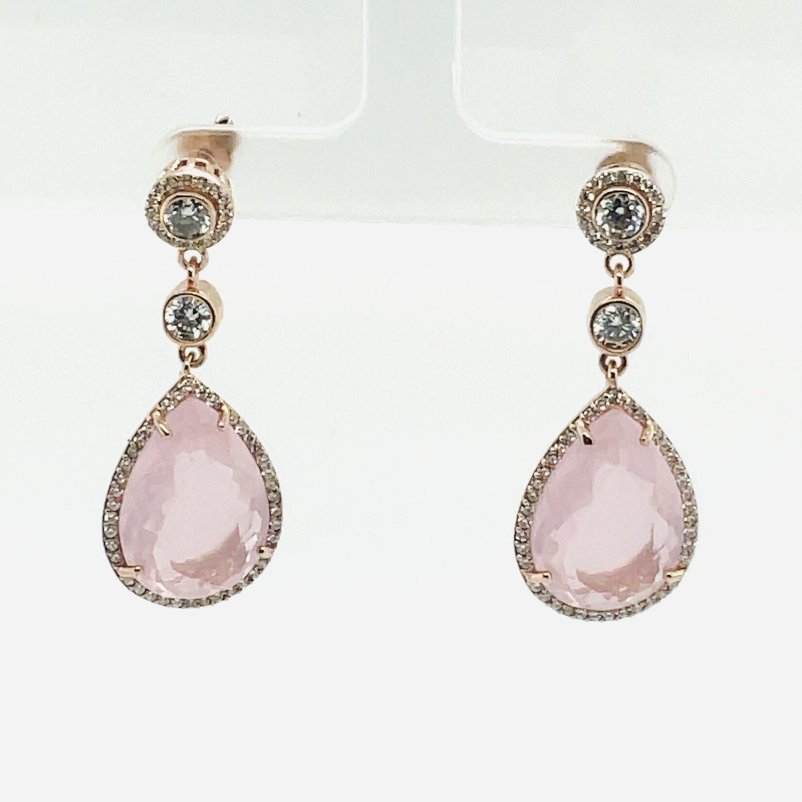 Silver/ CZ Pear Shaped Rose Gold Plated Drop Earrings