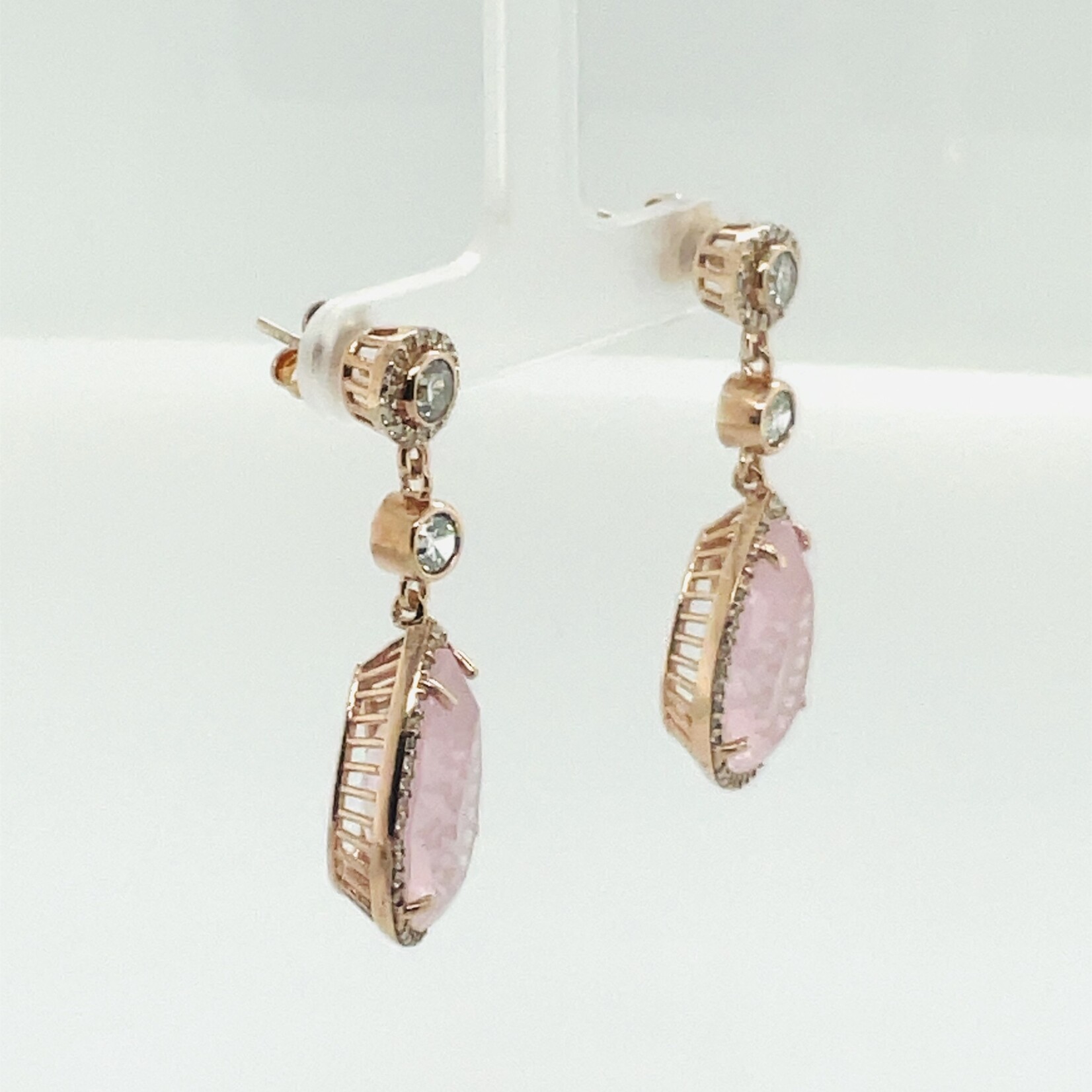 Silver/ CZ Pear Shaped Rose Gold Plated Drop Earrings