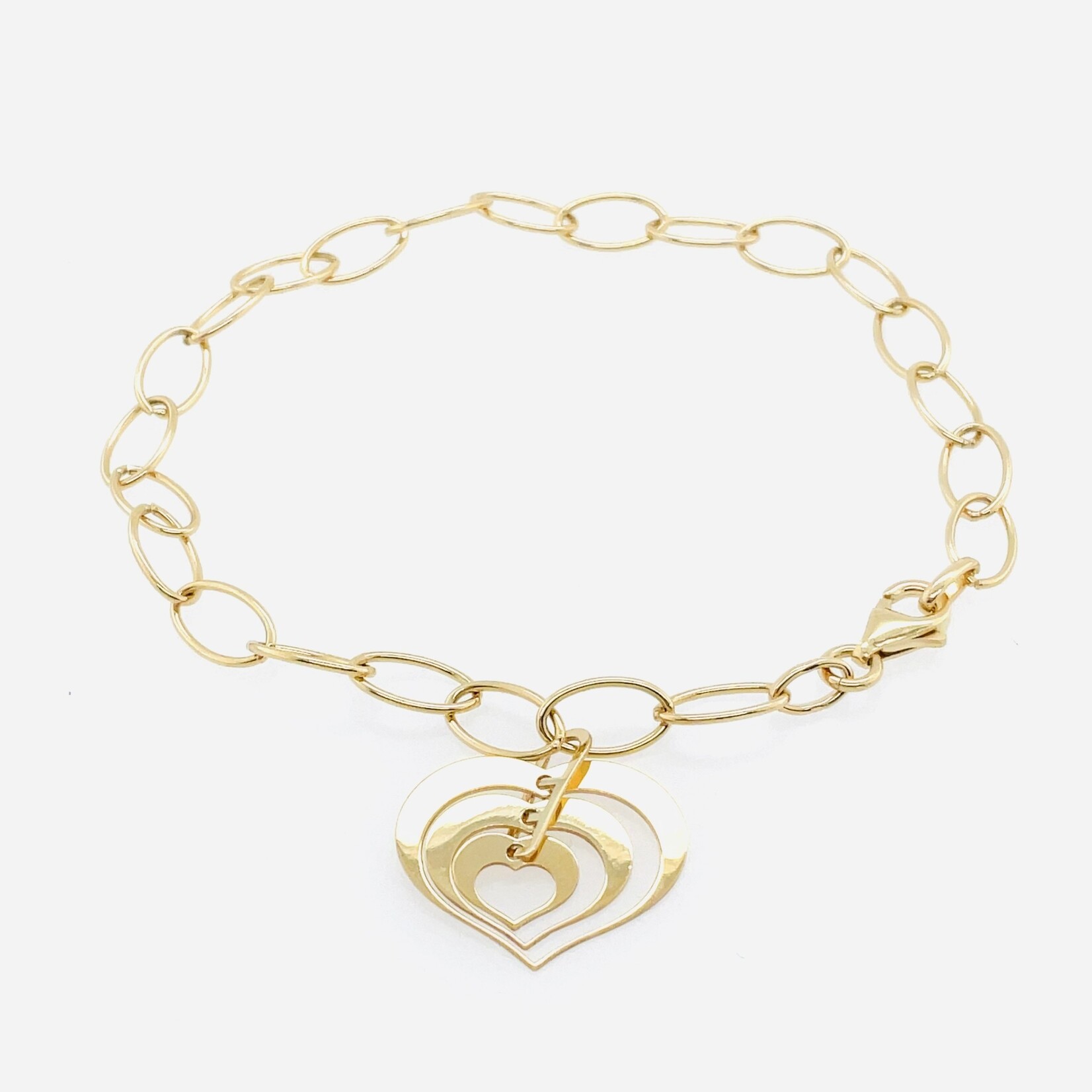 14KY Heart Charm Link Bracelet, 7"