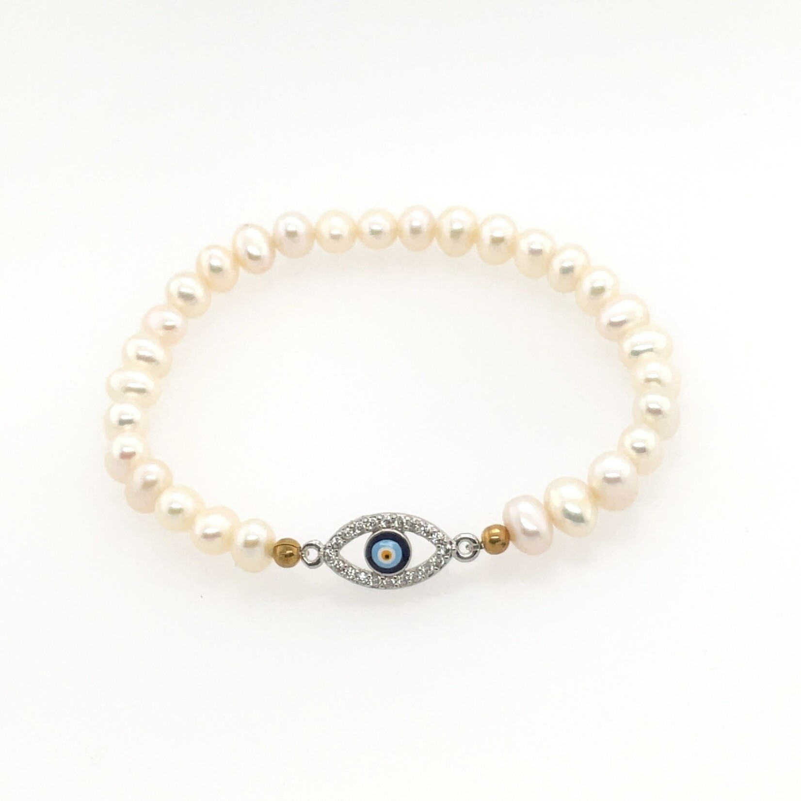 Evil Eye Pearl (5.5-7mm) Bracelet 8"