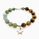 Tiger Eye & Jade Bead/ Silver Clasp & Star 8"