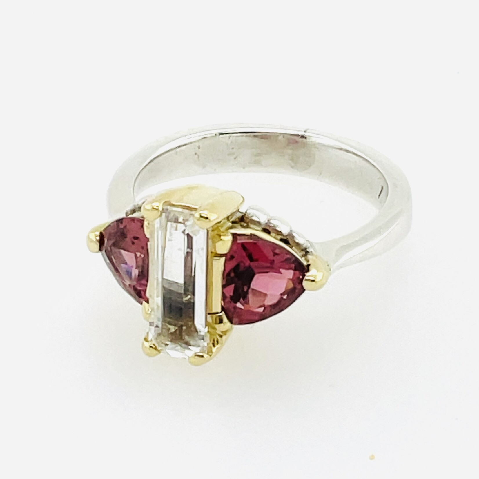 Silver /18KY White Sapphire/Tourmaline Ring (Preowned)