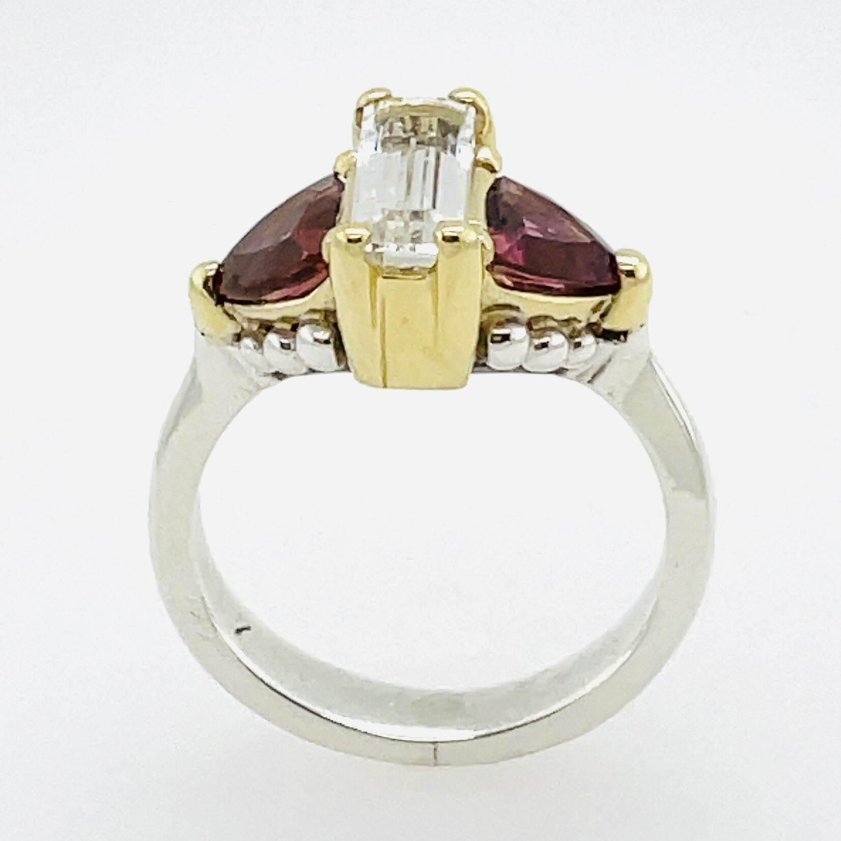Silver /18KY White Sapphire/Tourmaline Ring (Preowned)